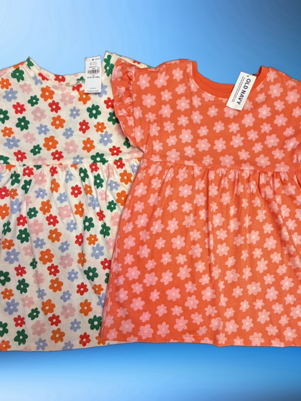 NWT 2 Old Navy Baby Girls Floral Tee Dresses in Peach and White Multi